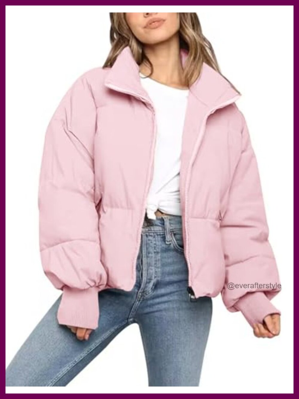 Cropped Puffer Jacket Quilted Zip Up Winter Coat Oversized